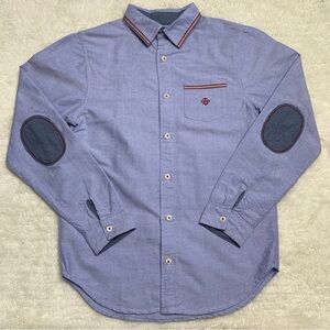 Tutto Piccolo Boy's Light Blue Red Button Down Shirt With Patches Size 12